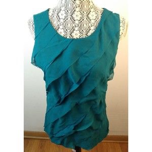 Ann Taylor Asymmetrical Ruffles Front Sleeveless Cotton Blend Top Size M